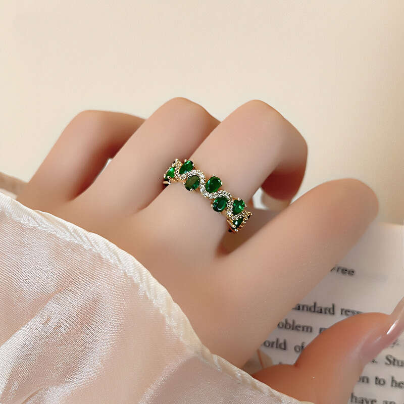 Light Luxury High-End Sense Temperament Color Diamond Zircon Oval Real Gold Plated Open Design Minimalist Fashion Versatile Ring