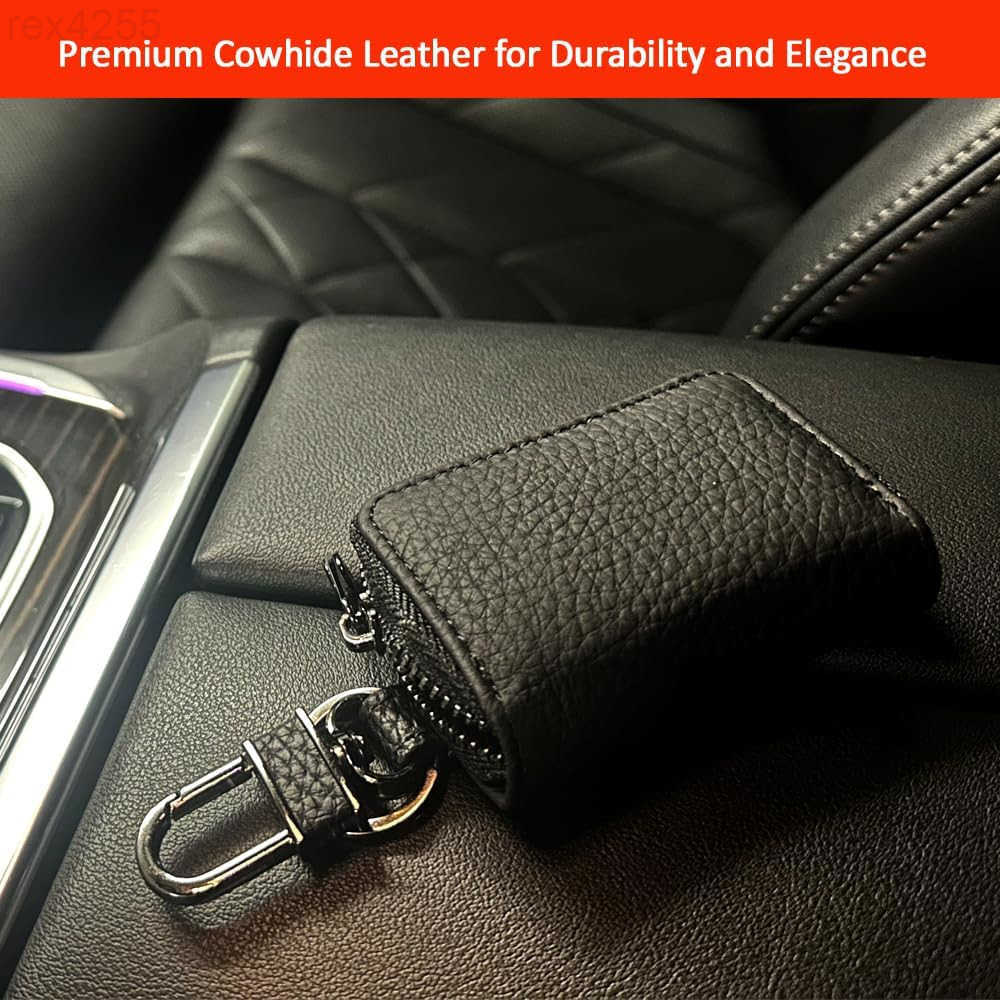 Leather Car Key Case Holder Compact Auto Key Fob Protector Pouch with Zipper for Smart Keys Folding Keys Coins Keychain Wallet for Men WomenW250911