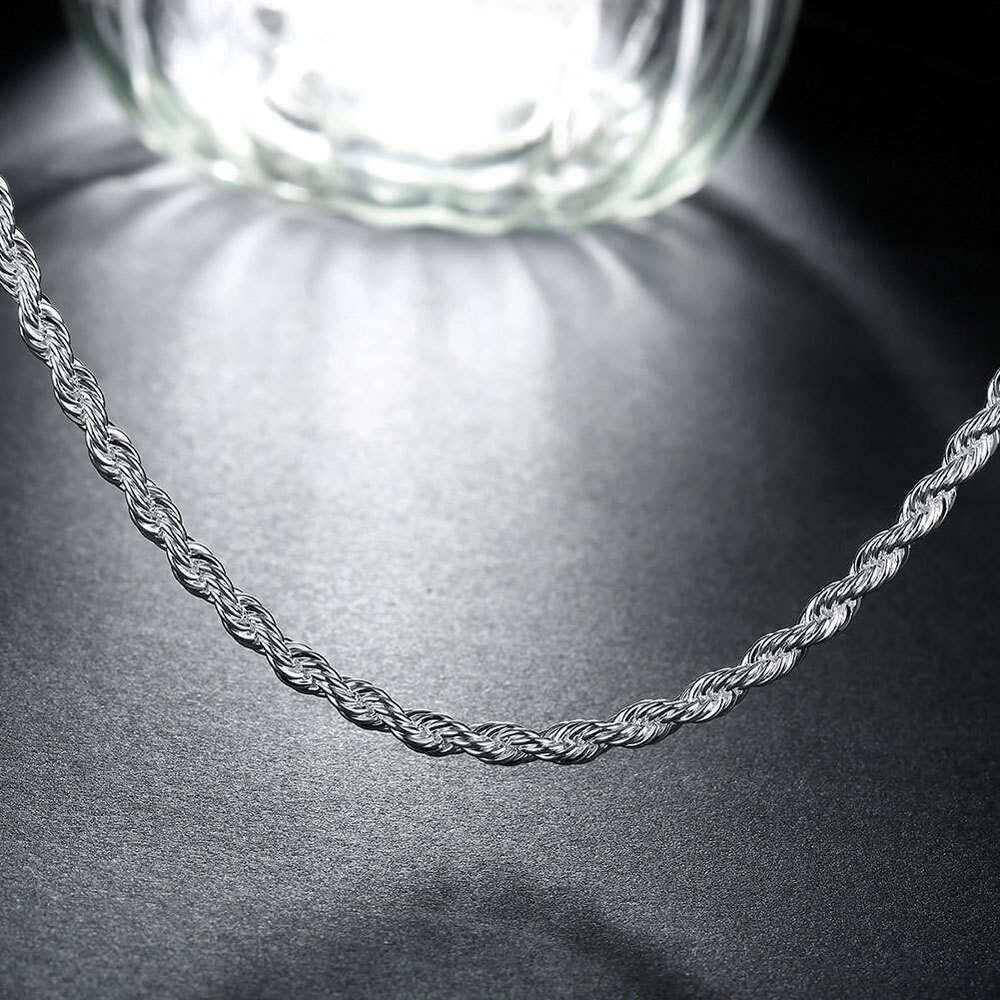 Golden Star Style Women's Men's Sier Plated 4MM Twisted Rope Braided Round Necklace