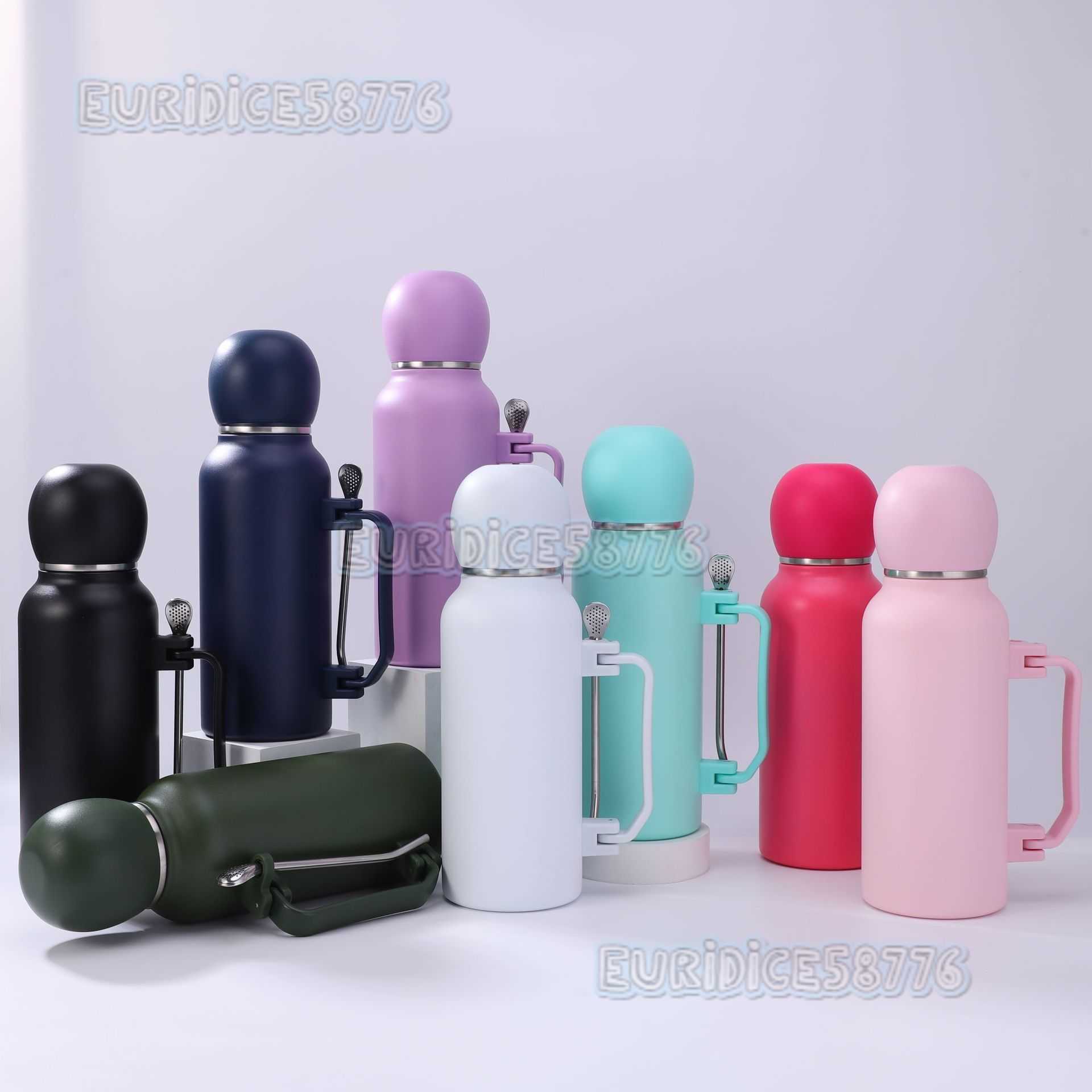 Simple Portable 304 Stainless Steel Insulated Cup with Spoon Large Capacity with Handle Outdoor Hiking Sports Water Bottle H250911