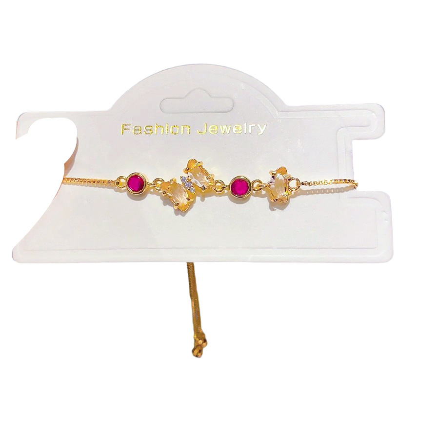 Gold - Toned Bracelet With Magenta Round Crystals, Clear Accent Stones Delicate Daily & Elegant Jewelry Gift For Her High - Quality And Colorful Acces