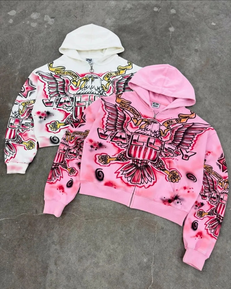 European and American men clothing set Y2k fashion oversized patterned printed sportswear Harajuku retro loose casual 250911