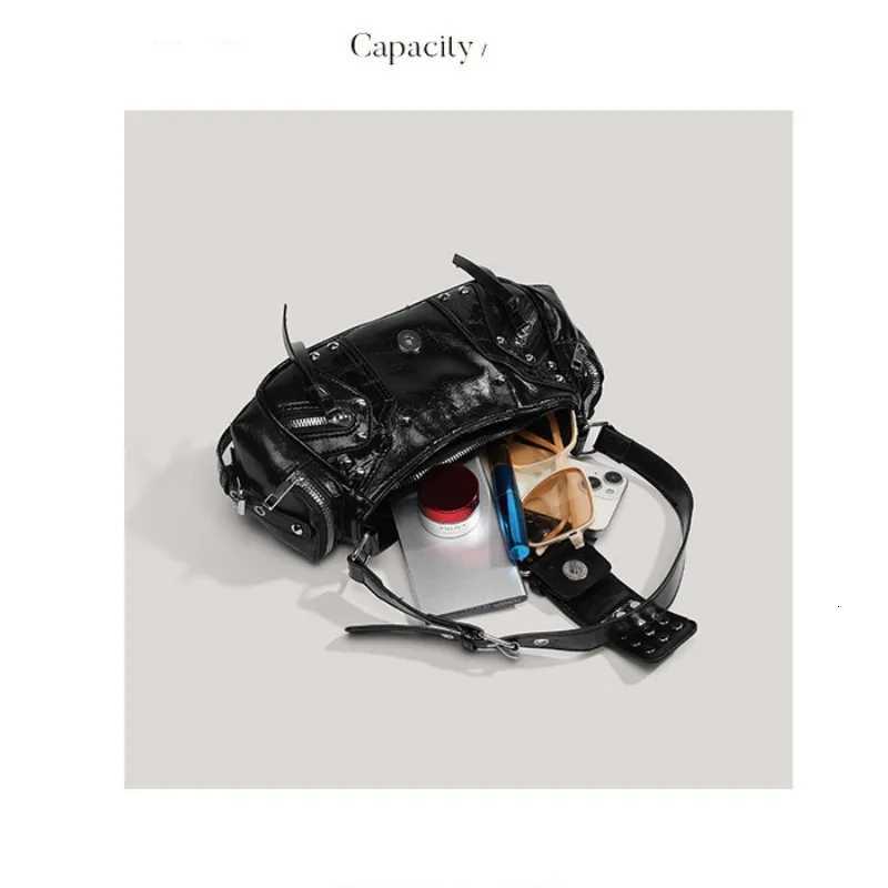 Vintage Shoulder Bag MetalStudded Oil Wax Leather Bag Motorcycle Bag Cool For Trendy Events Fashion Street Daily Commute Z250911