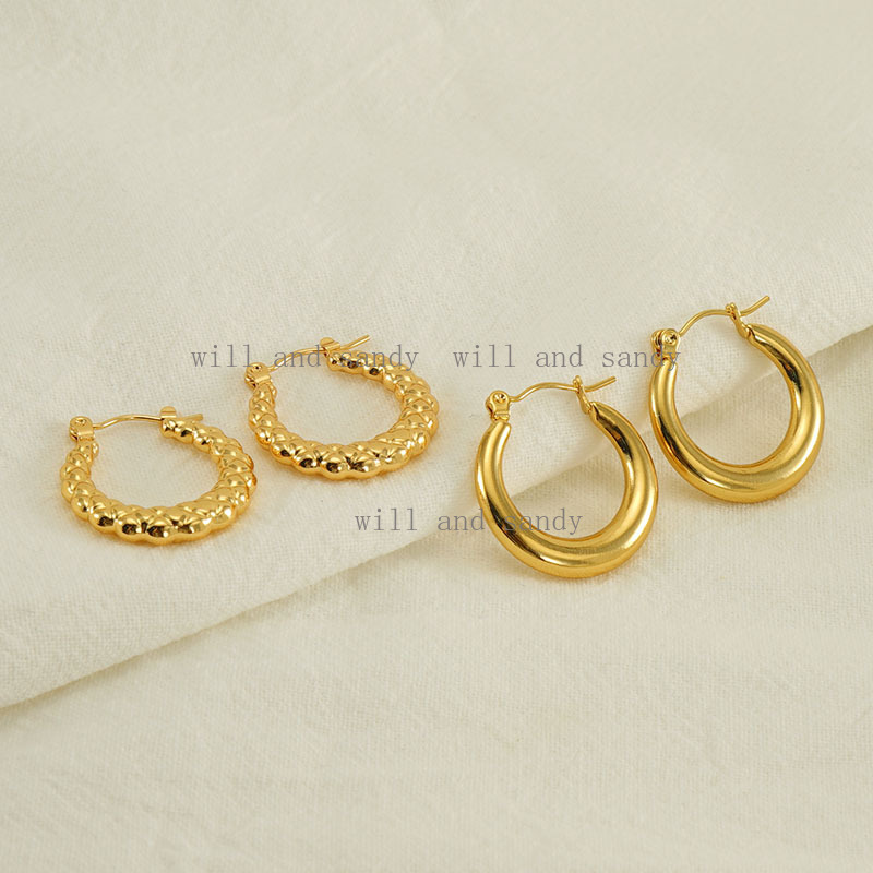 Non Tarnish 18K Gold Braid Hoop Earrings Shining Stainless Steel Buckle Earring Wedding Bridesmaid Earrings for Woman Girls Hip Hop Fashion Luxury Jew