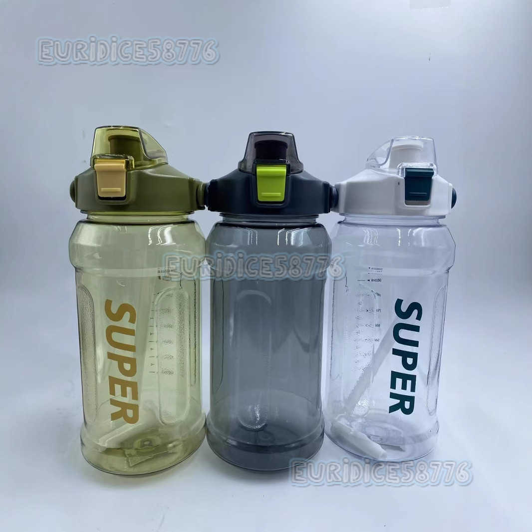 Large Capacity Sports Water Bottle 2l Trendy Style Straw Cup with Scale Portable Simple Leakproof Durable Water Cup H250911