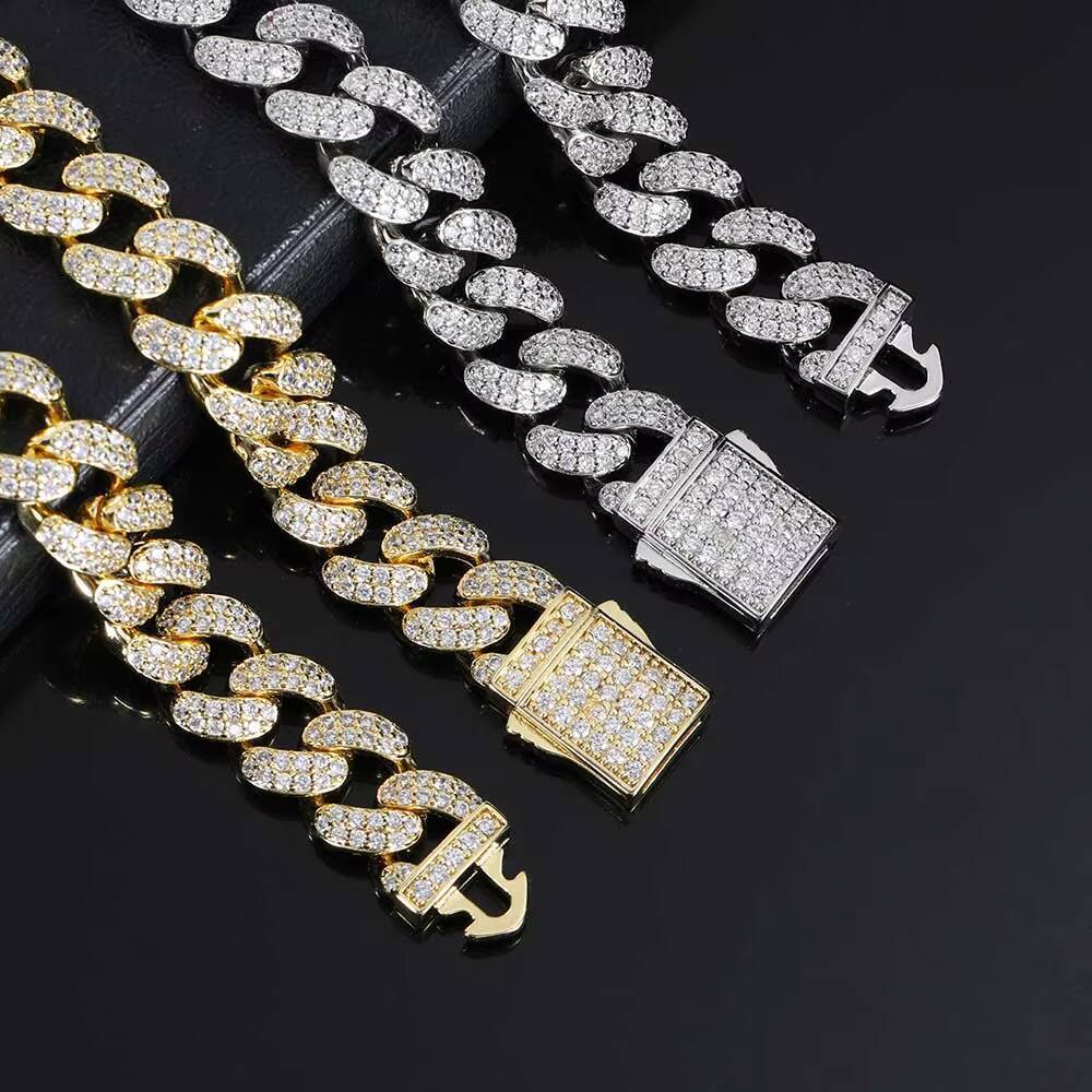Hip Hop 12mm TwoRow Diamond Cuban Link Necklace White Gold Plated Brass Iced Out CZ Miami Cuban Chain Fine Jewelry for Women