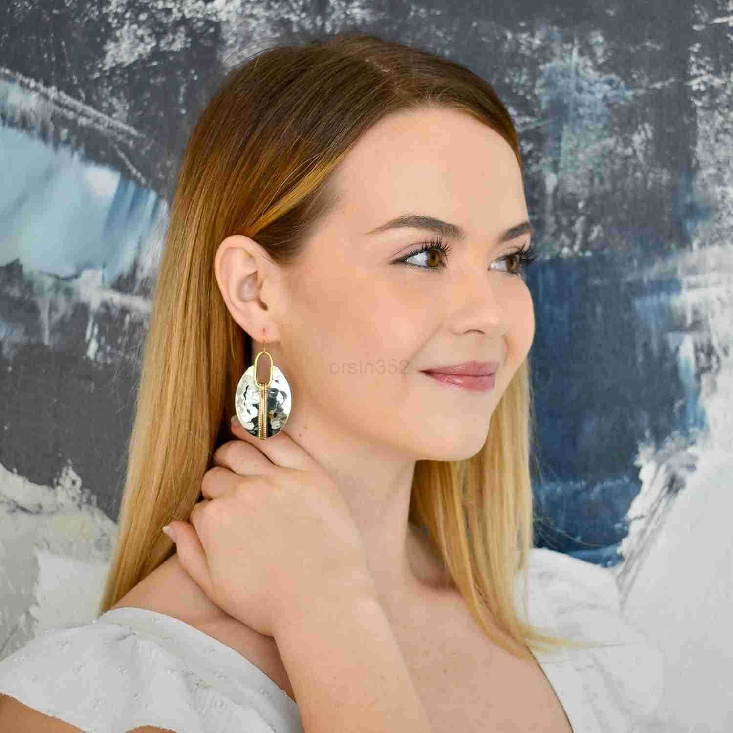 Earrings for Women Gold Silver Copper Dangle Oval or Round Ethnic TrenDY Western Hammered Gift Handmade Mixed Metal African JewelryW250911