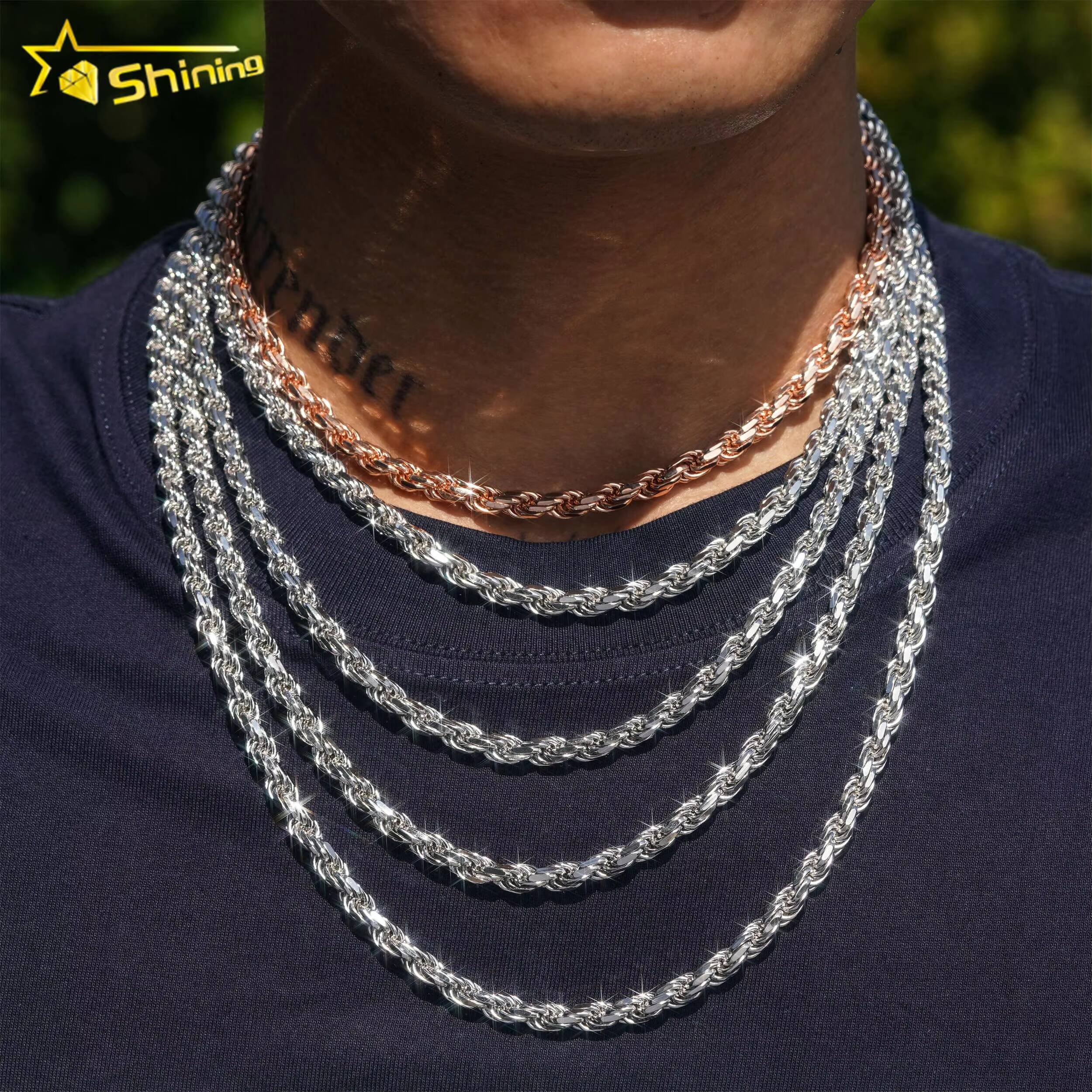 Fashion Fine Jewelry 6mm Rope Chain Hip Hop Luxury 925 Sterling Silver High Quality 18k Gold Plated Custom Men Rope Chain