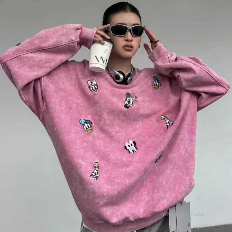 Disney Mickey Minnie Donald Duck Womens Pullover Spring Autumn Korean Version Design Sense Hoodie Cute Embroidery Versatile Top L250911