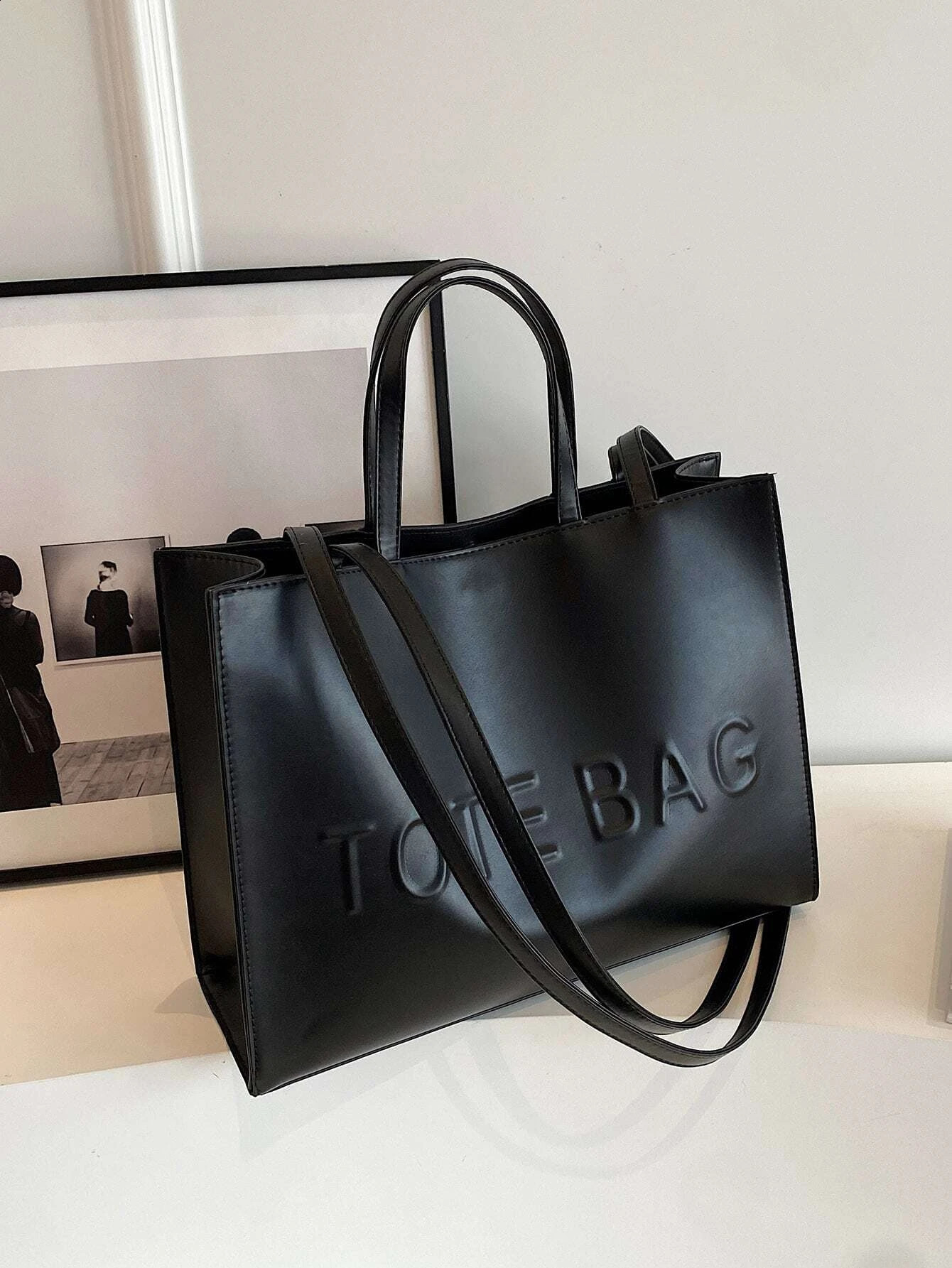 Large Capacity Fashionable Tote Bag With Letter Print Fashion Solid Color Simple Crossbody Bag Women Casual Handbag Shoulder Bag 250910