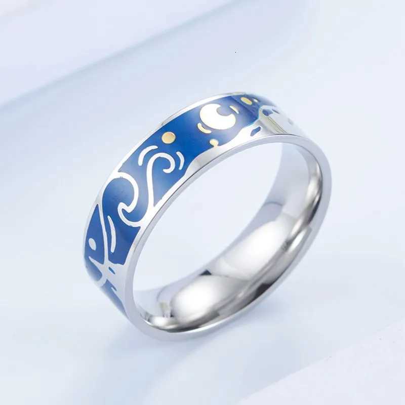 Van Gogh The Starry Night Enamel Couple Rings Stainless Steel Wedding Band Ring for Women Men Size 511 W250911