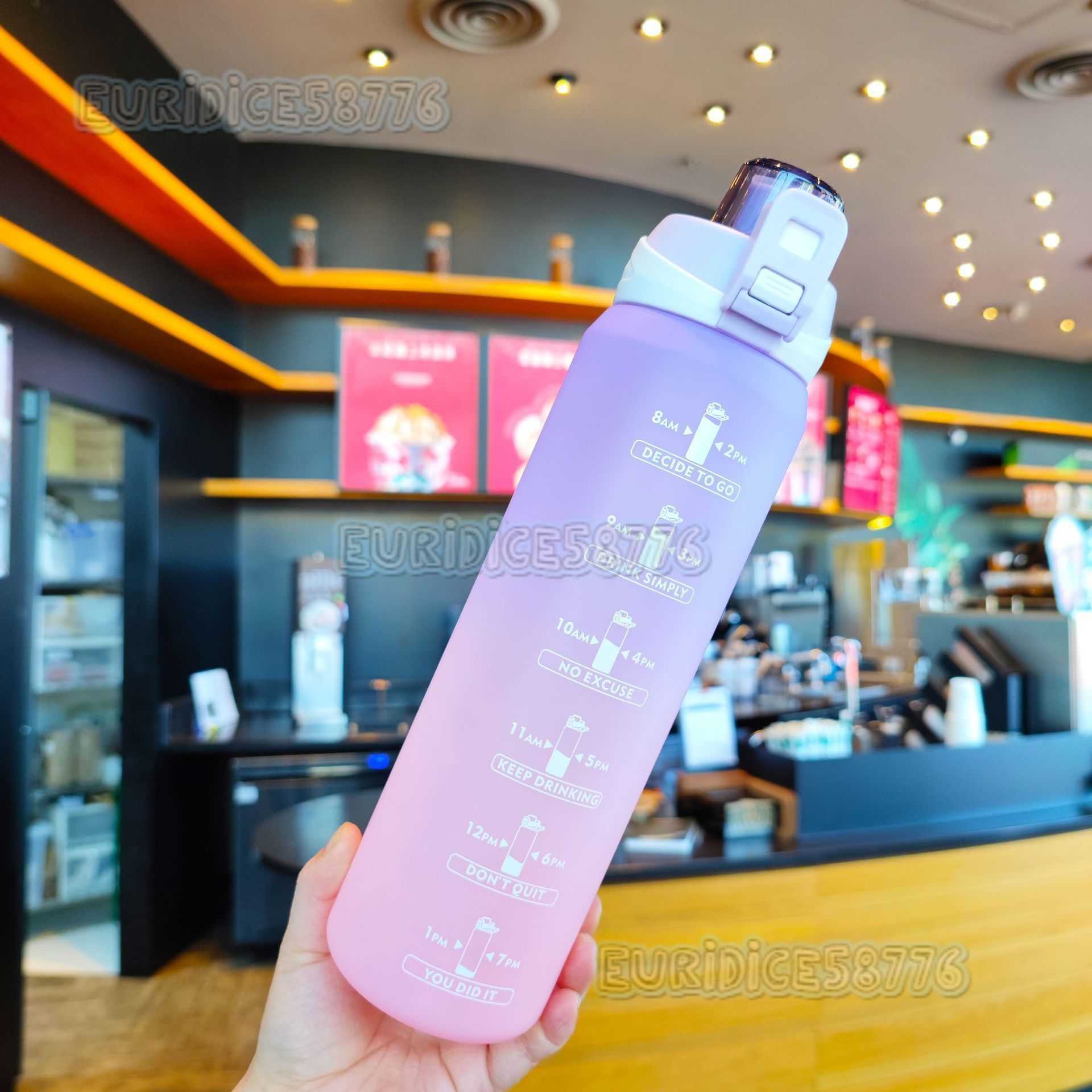 Summer Gradient Color Plastic Water Bottle Frosted Sports Water Bottle Portable Handle Popup Lid with Tea Infuser Handy Cup H250911