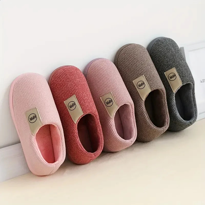 Winter Household Cotton Slippers Men Indoor Warm Plush Footwear NonSlip Platform Slippers Couple Women Allin Package Shoes250906