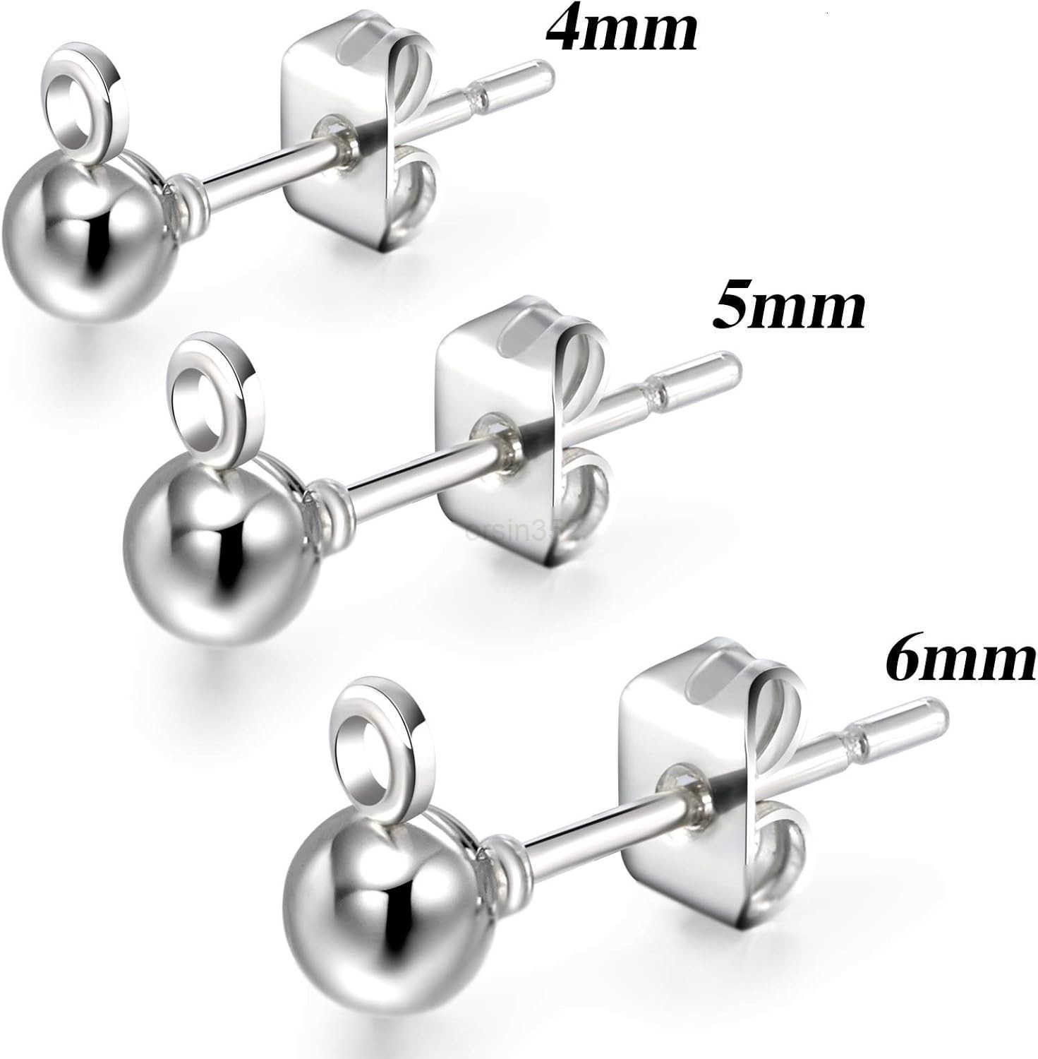 180 Pieces Ball Post Earring Stud with 200 Pieces Butterfly Back Earrings with Loop for DIY Jewelry Making Findings 4 mm 5 mm 6 mmSilver GoldW250911