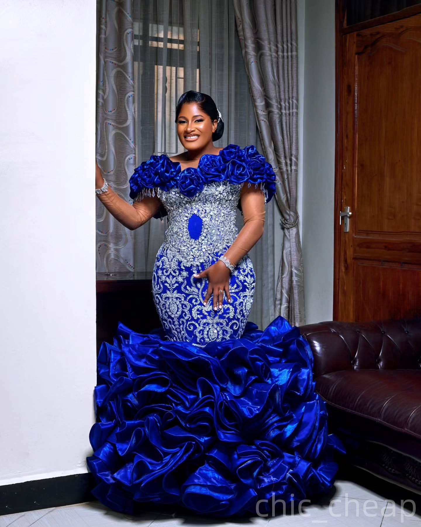 Royal Blue Mermaid Prom Dresses 2025 Crystals Flowers Lace Satin Evening Formal Party Second Birthday Engagement Gowns Plus Size Dress For Special Occ