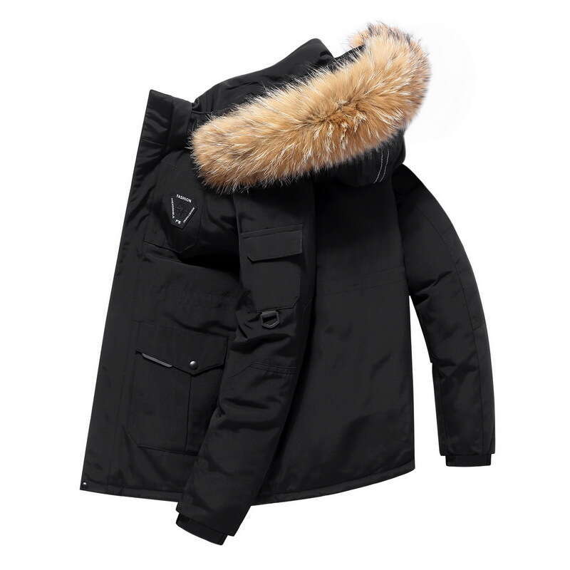 Men's Down Jacket Short and Mid-Length Winter Outdoor Thickened Fur Collar Coat Korean Style