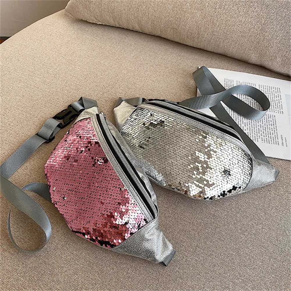 Fashion Handbag For Women Pu Leather Fabric Crossbody Belt Bag Glitter Sequin Fanny Pack Stylish Chest Pouch Single Shoulder Bag Z250911