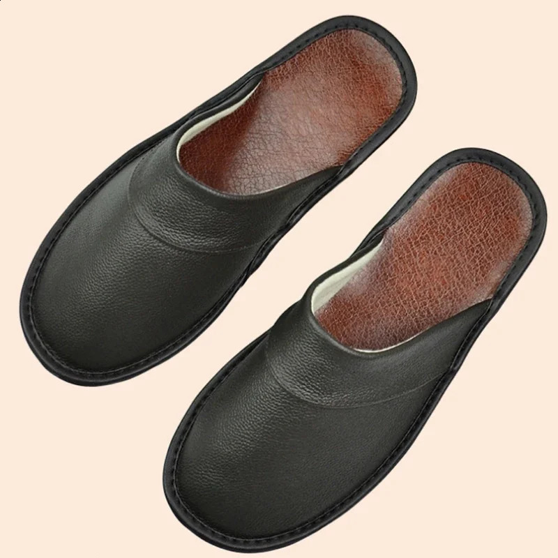 Cow Leather Slippers Unisex Big Sizes Linen Home Male Indoor House for Mens Slippers Women Man Slipper Soft Flat Shoes250906