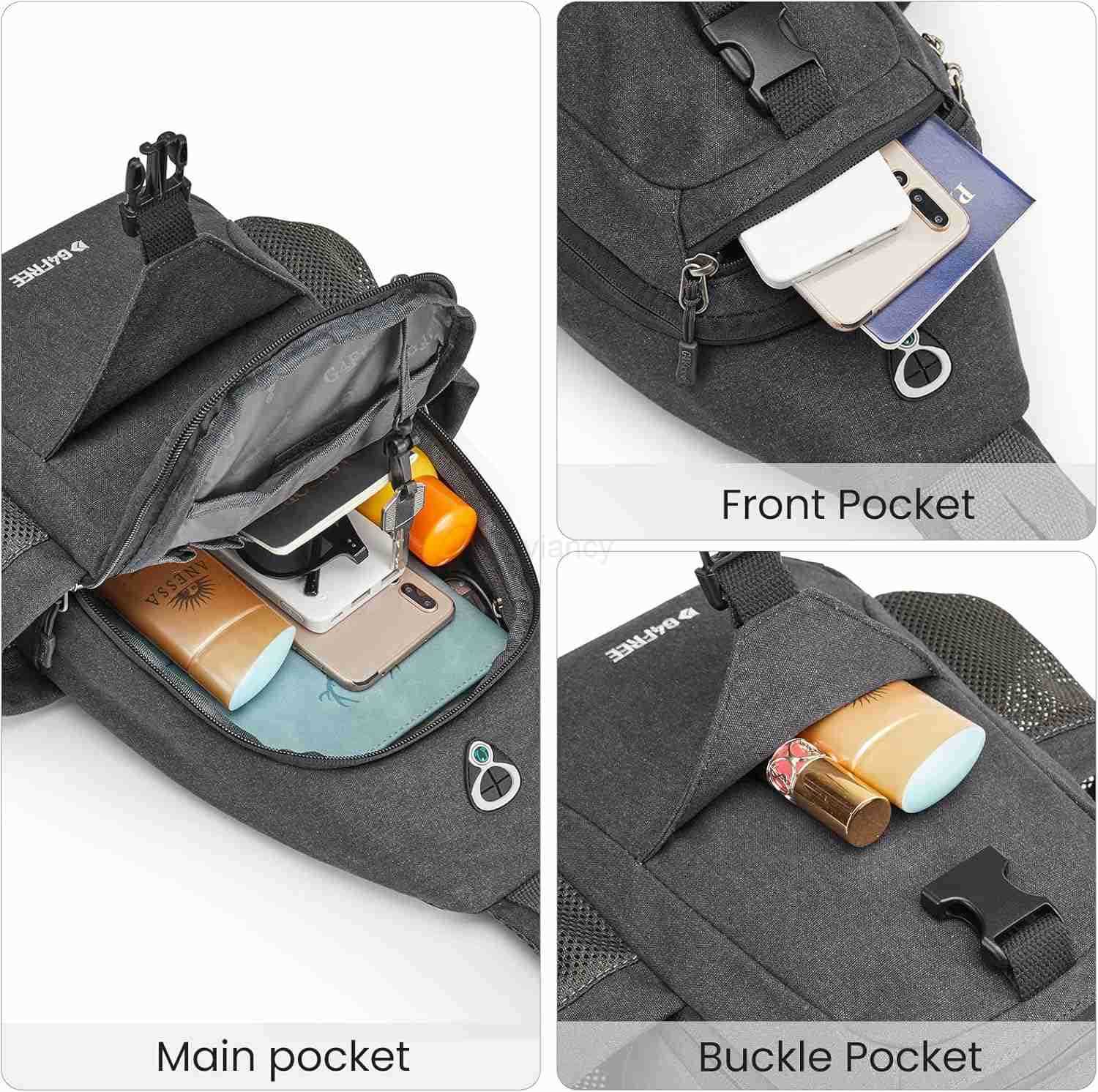 Canvas Sling Bag Crossbody Backpack with USB Charging Port RFID Blocking Hiking Daypack Chest Bag for Women MenW250911