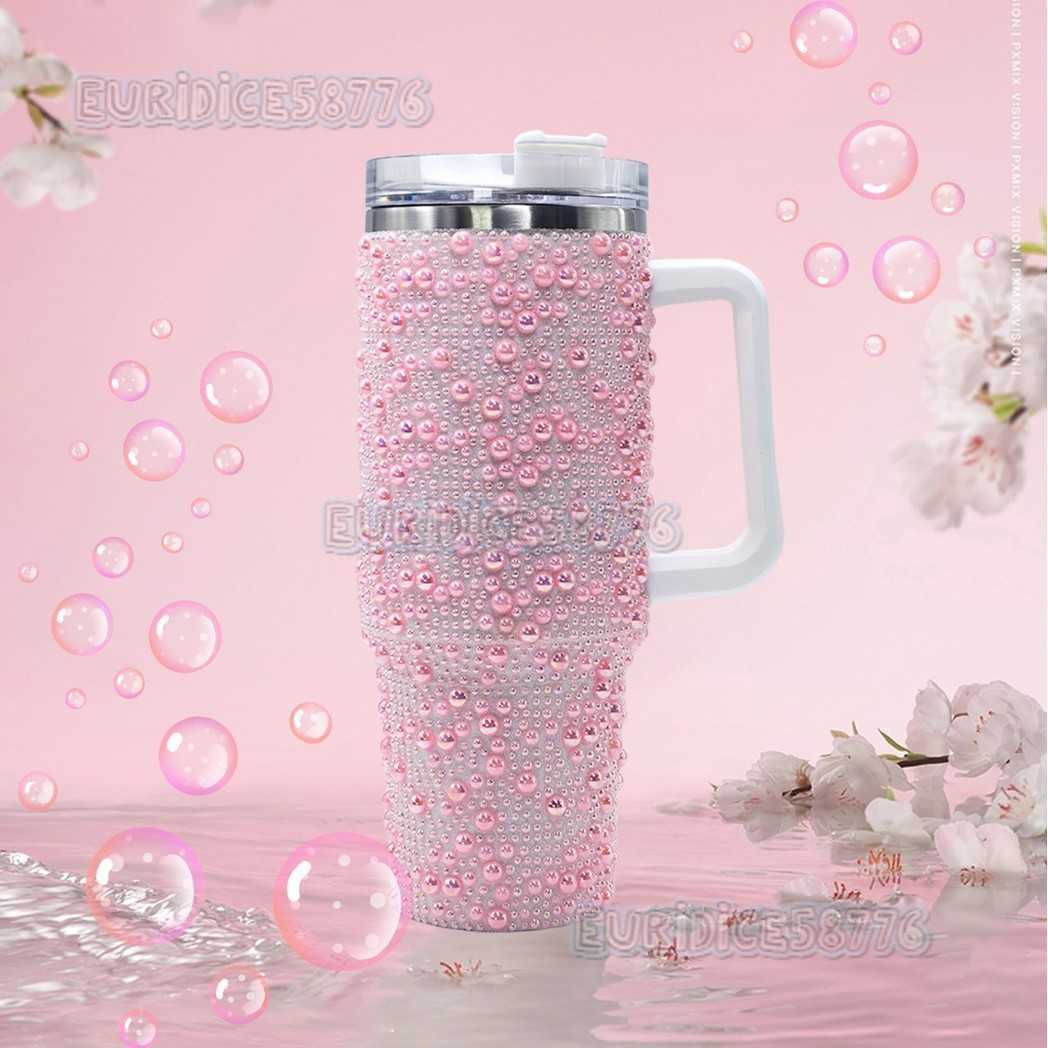 Pearl Diamond Insulated Cup Exquisite 40oz with Handle Portable Car Cup Stainless Steel Water Cup Portable Car Cup H250911