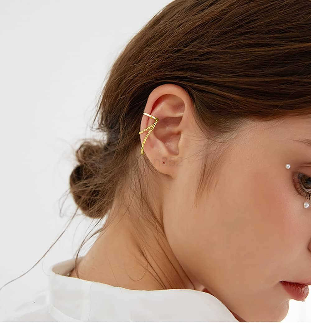 Solid 925 Sterling Silver Cuff Earrings Chain for Women Cartilage Wrap Earrings Helix CuffsW250911