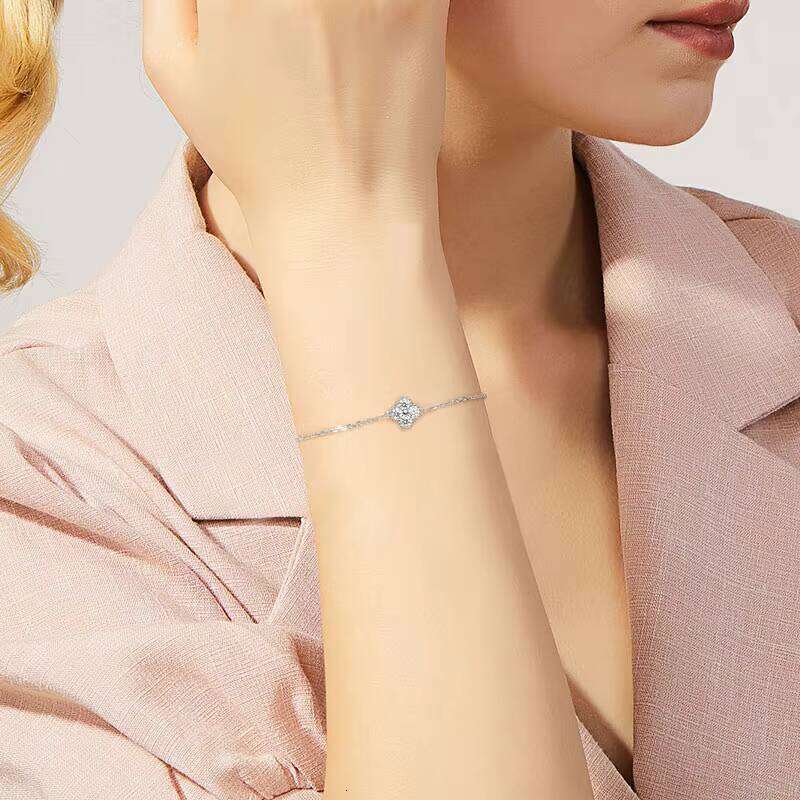 Moissanite Jewelry With Certificate Sterling Sier Clover Four-leaf Flower Adjustable Chain Bracelets for Women