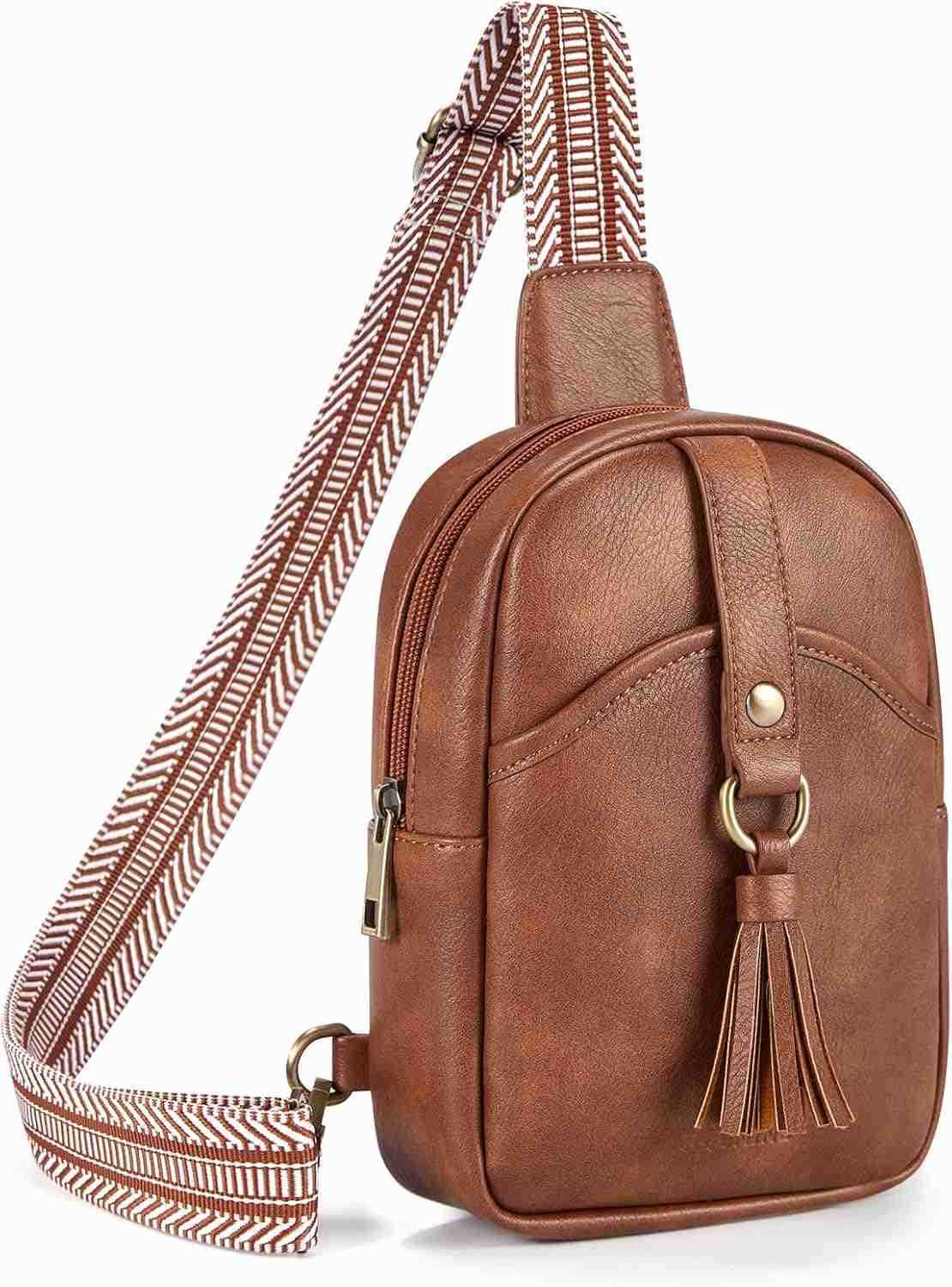 Small Sling Bag for Women PU Leather Fanny Pack Crossbody Purse Trendy Chest Bag for Travel ShoppingDaily Beige BrownW250911
