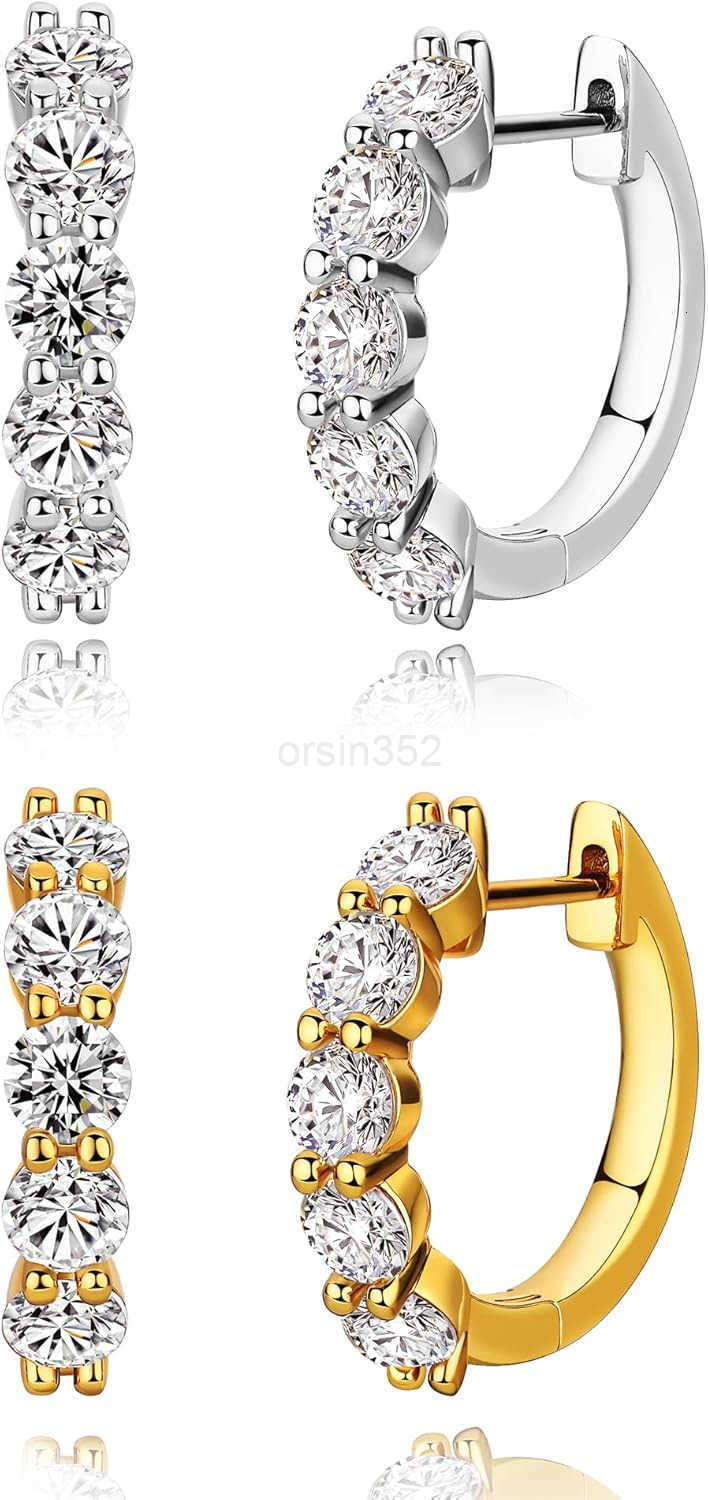Silver Cubic Zirconia Hoop Earrings and 14k Gold Earrings Hypoallergenic Diamond Huggies Earrings for WomenW250911