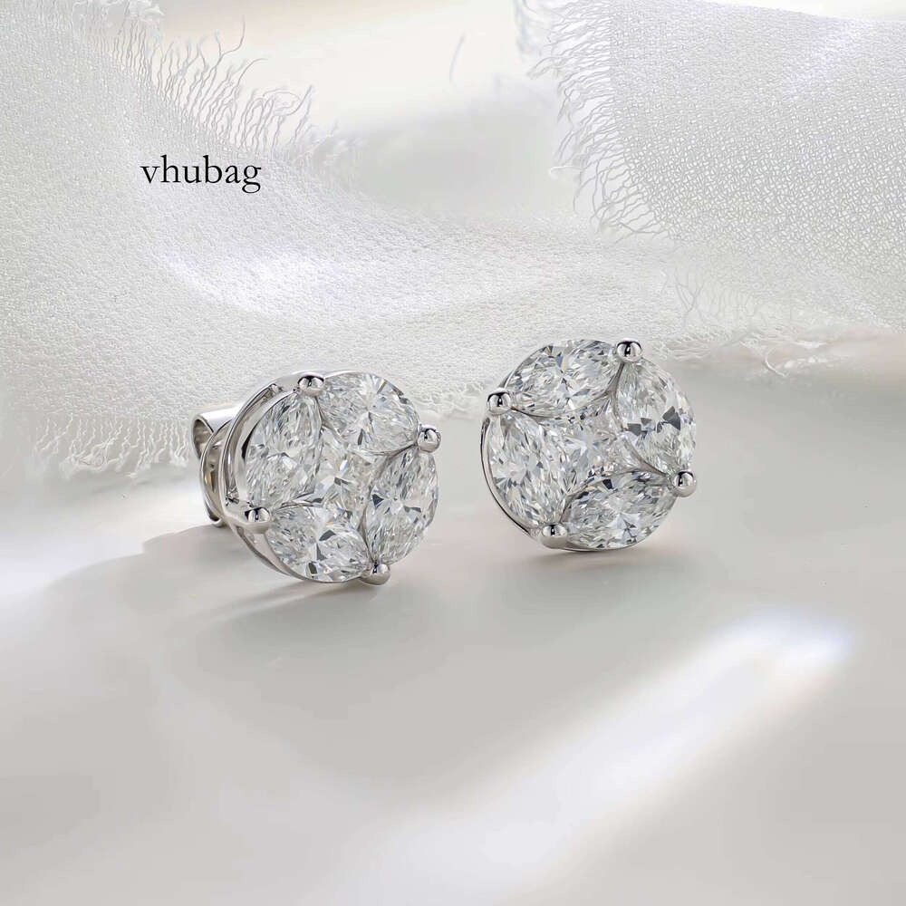 Marquise Cut Moissanite Dia Earring Stud Gold Plated Sier Jewelry