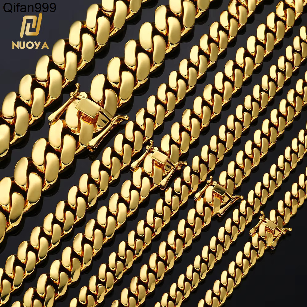 NUOYA Customized 1012151922mm Miami Cuban Link Chain Necklace for Men 18K Gold Plated Hip Hop Jewelry Wholesale Cuban Chains