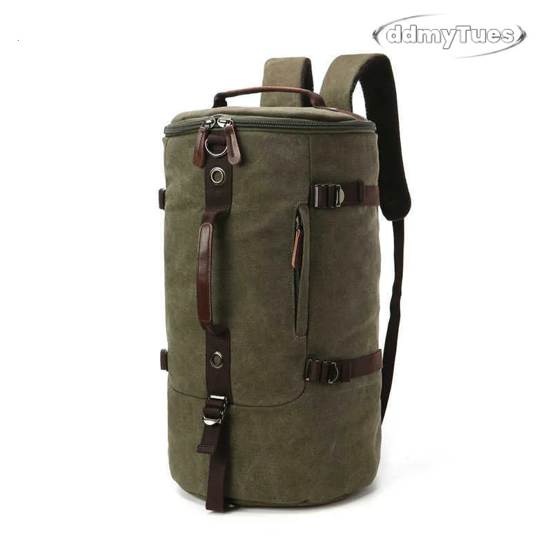 canvas cylinder large capacity double single shoulder portable messenger three-purpose bag men's Travel Backpack 240915 TUES