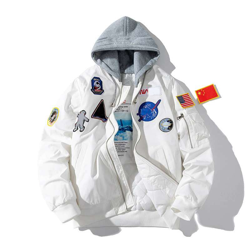 Casual Bomber Jackets Men Women Embroidered Loose Pilot Jacket Cotton Coats Hiphop Couple Baseball Coat Winter Thick Cycling