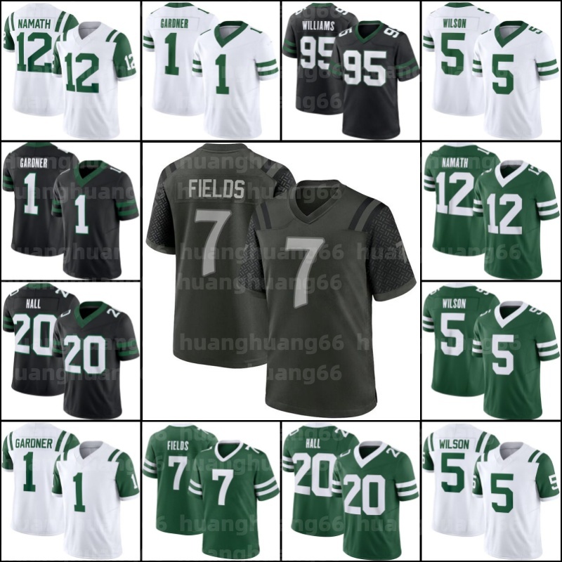 7 Justin Fields Garrett Wilson Football Jerseys Quinnen Williams Breece Hall Joe Namath Jamien Sherwood Travis Braelon Allen Joe Klecko Chrebet Wayne Chrebet