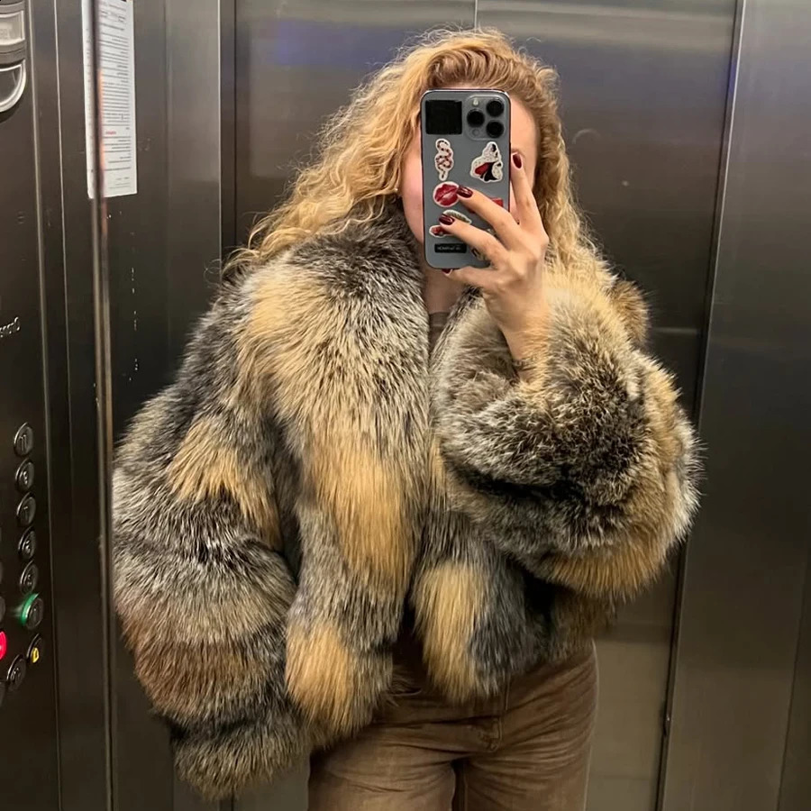 Golden lsland Fox Fur Coat Real Fur Jacket With Collar Short Genuine Silver Fox Fur Coat Arrival Natural Fur Coat For Women 250910
