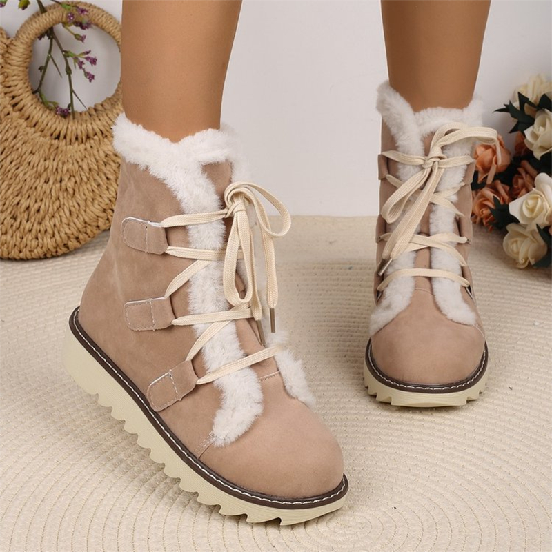 Free shipping designer shoes Snow boots with cotton Martin boots, women's winter new round toe lace up short boots pink brown
