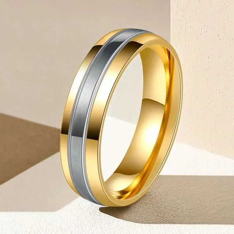 Fashion Engagement GoldColor Rings for Couple Silver Color Crystal Zircon Titanium Steel Wedding Lover Jewelry Anniversary Gift W250911