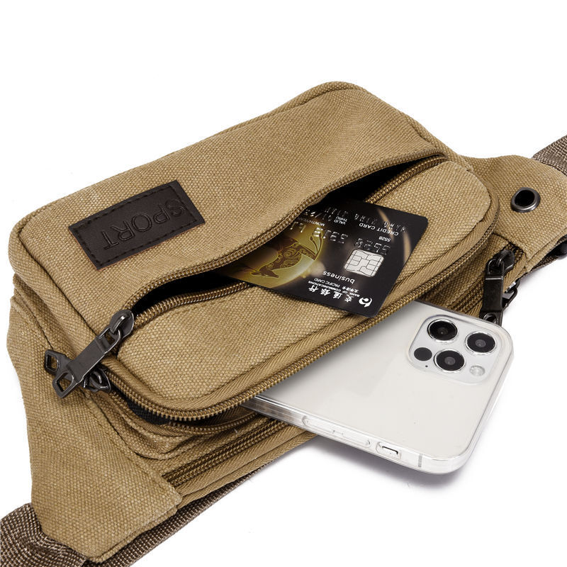 Free Shipping Canvas Men S Waist Bag Multi Layer Anti Theft Phone Designer Bag Bag Single Shoulder Crossbody Chest Bag Wear Resistant Construction Sit