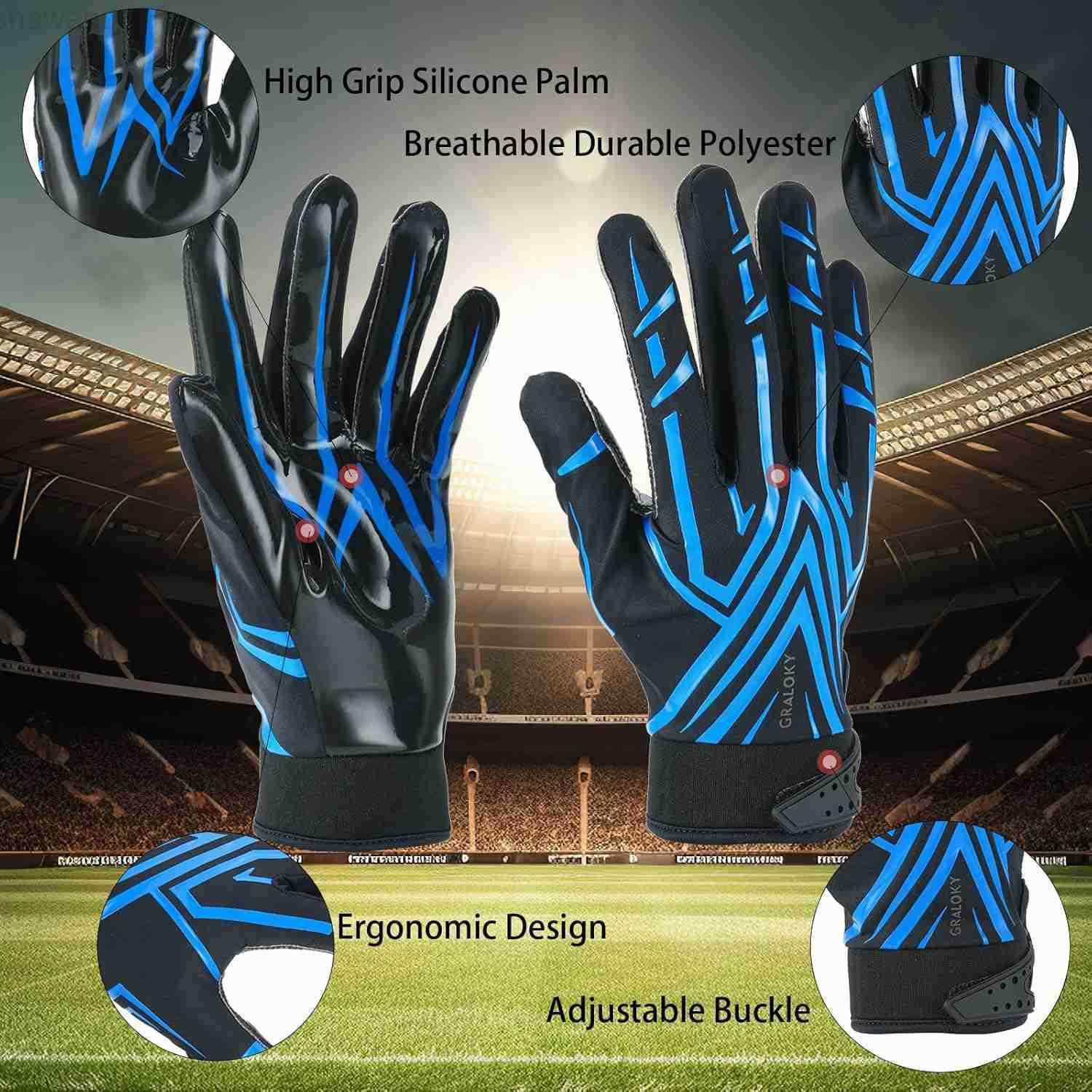Football Gloves Men Women Boys Youth Football Gloves Ultra Sticky Silicone Palm Tacky Grip Gloves Youth Adult Enhanced Performance Receiver GloveW2509