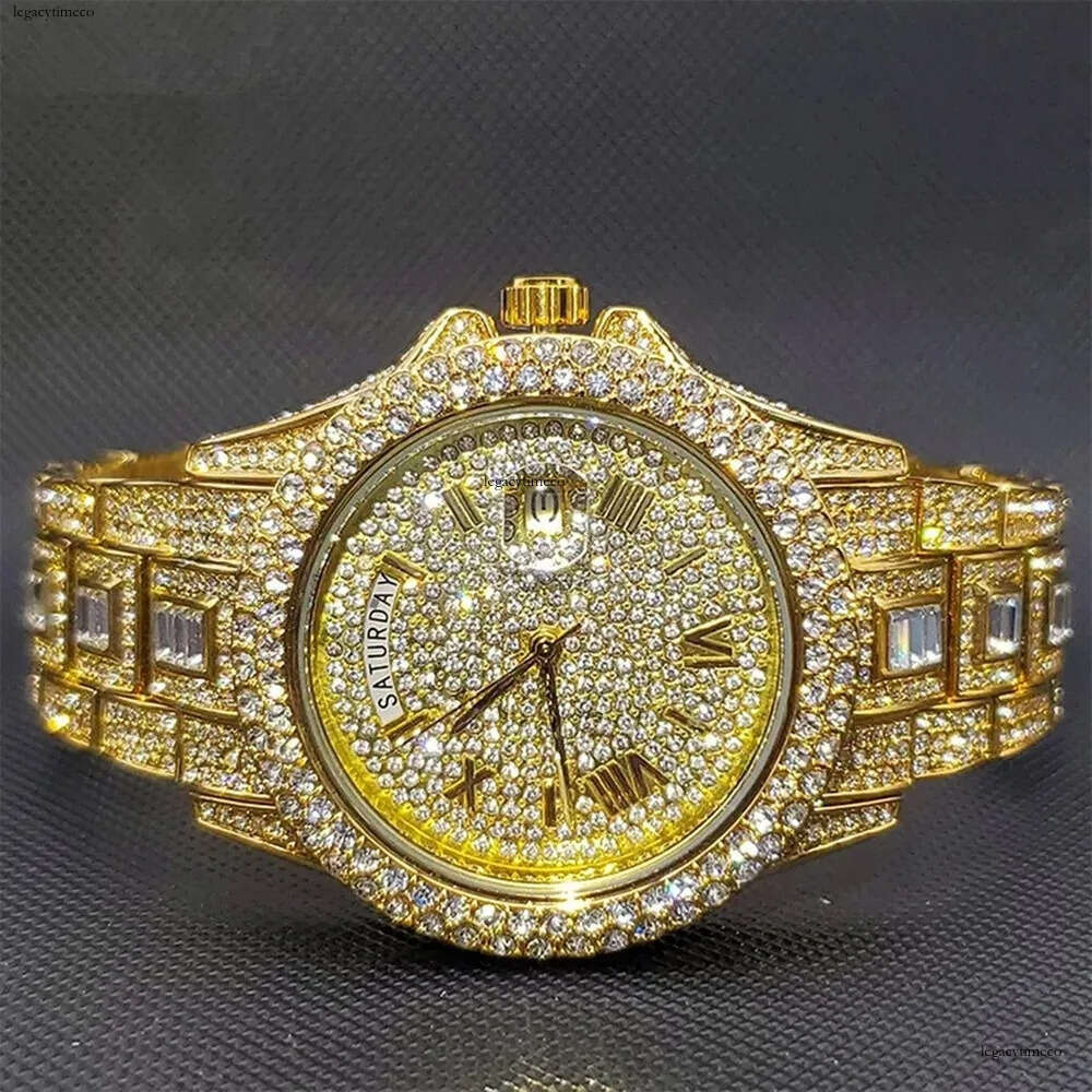 Moissanite custom jewelry fully automatic movement watches, high quality handmade stainless steel sapphire mens watch, free delivery