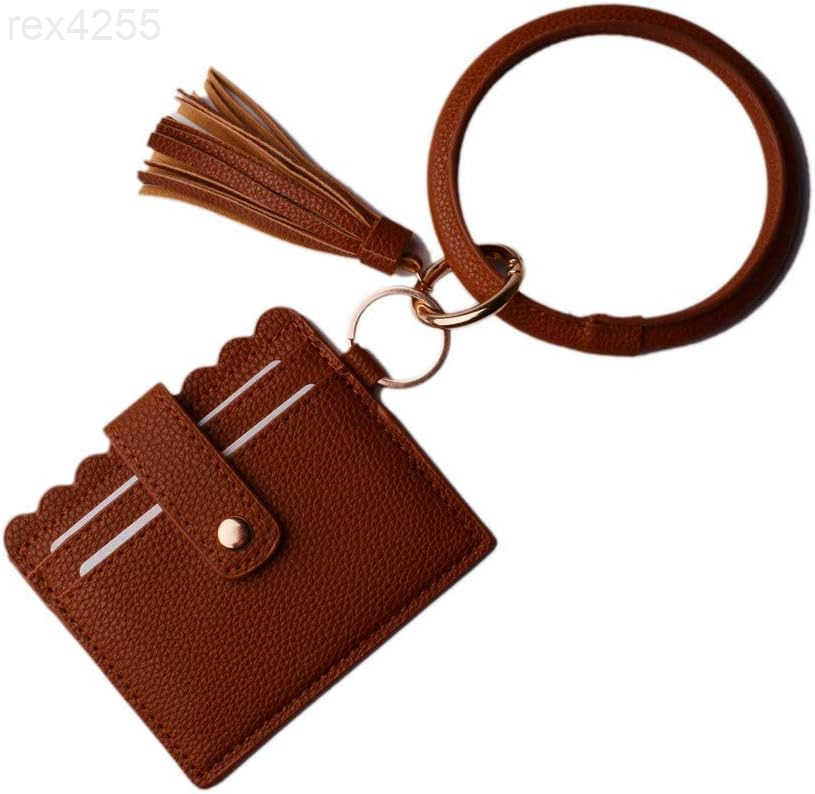 Multifunctional Bangle Key Ring Card Holder PU Leather Round Keychain With Matching Wristlet Wallet For Women GirlsW250911