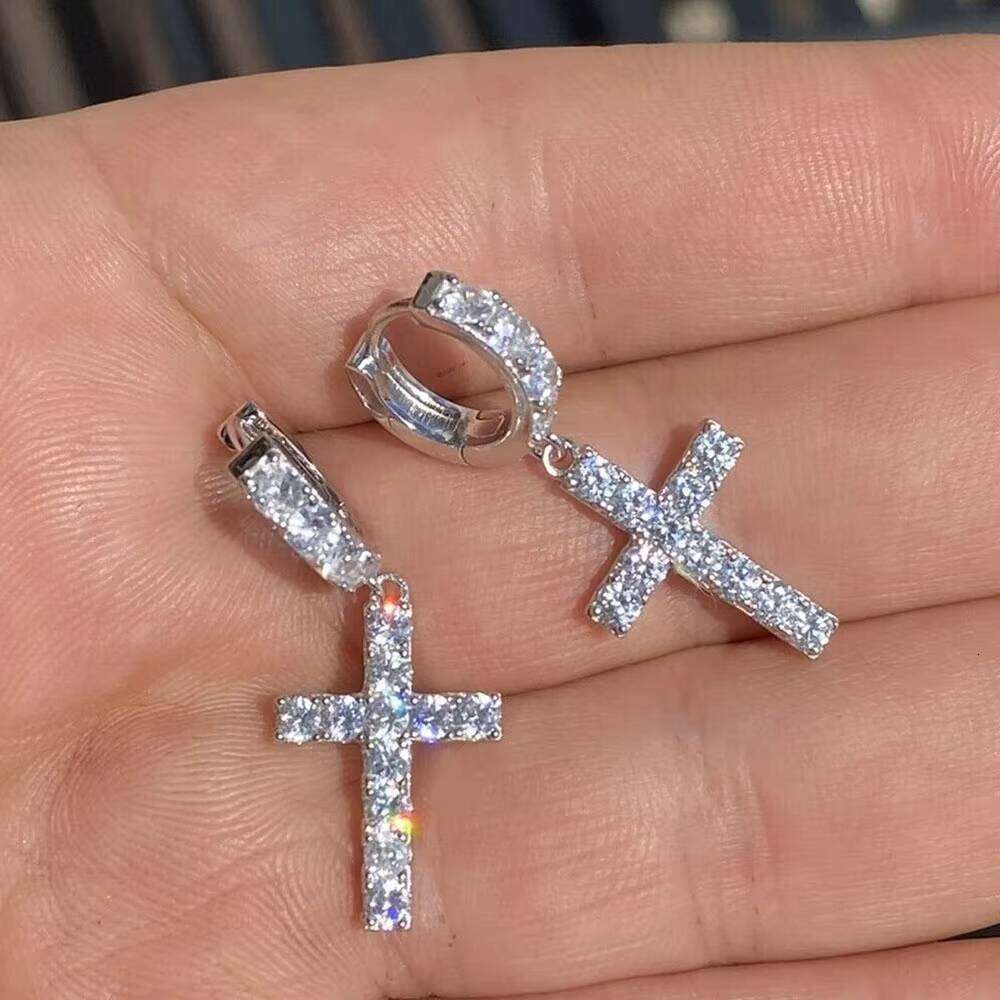 Custom Sterling Sier Moissanite & Dia Cross Earrings Gold Plated Hip Hop Style Women's Jewelry for Weddings