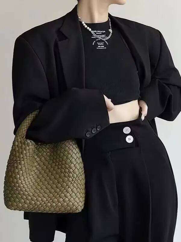 Fashion Women Bags PU Women's Braided Woven Tote Bucket Composite Knitting Chain Bag Designer Bag