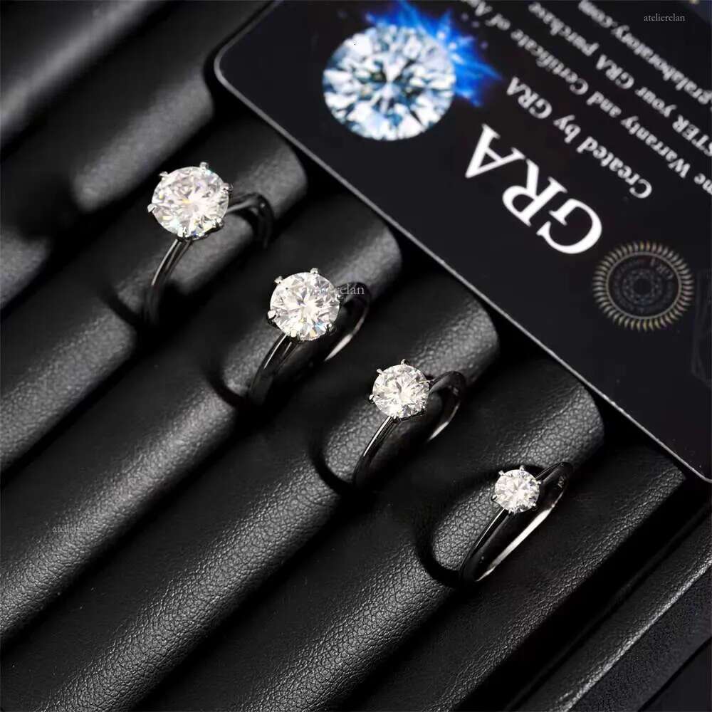 0.5ct 1ct 2ct 3ct Moissanite Engagement Rings Sier 6 Prong Set Women Wedding Ring Pass dia tester Solitaire ring