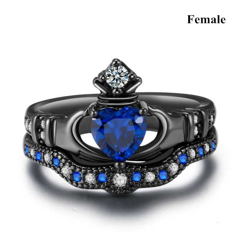 Charm Couple Ring Stainless Steel Black Mens Ring Blue Zircon Ladies Ring Set Valentines Day Wedding Metal Ring W250911