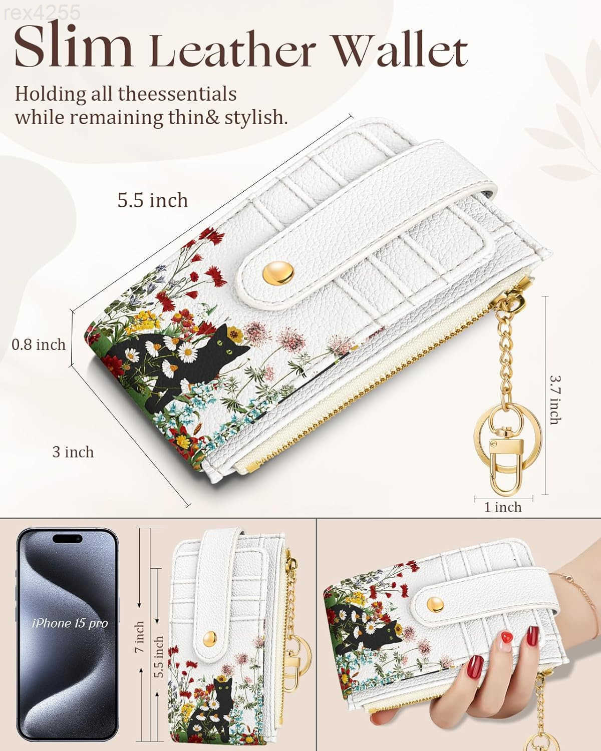 Cute Card Wallet Women Small Wallets with Keychain Sun Moon RFID Credit Cardholder Aesthetic Fashion Design Coin Purse for Female Ladies Teen GirlsW25