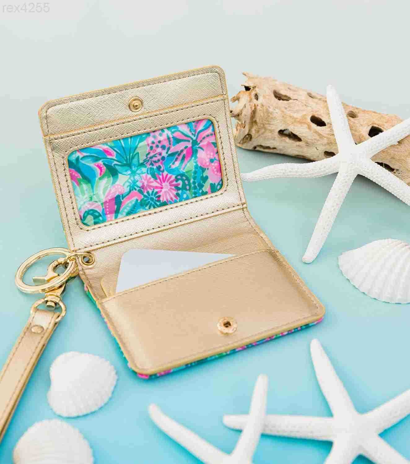 Pulitzer Snap ID Card Case Cute Keychain Wallet Slim Credit Card Holder with Wristlet Strap Splendor in the SandW250911