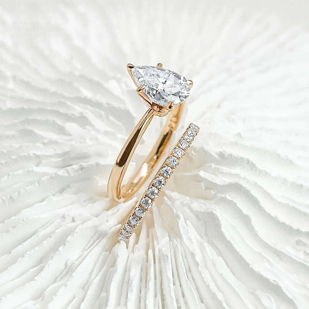 Round Custom Moissanite Rings Women Real Rose Wedding Solid Ring Gold for Couples