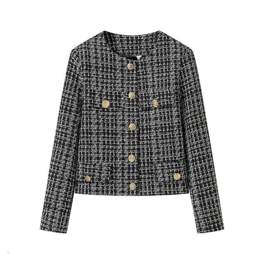 DHEssentials 2025 Fashion Small Chanel Style Women's Plaid Woven Short Coarse Wool Jacket Suit