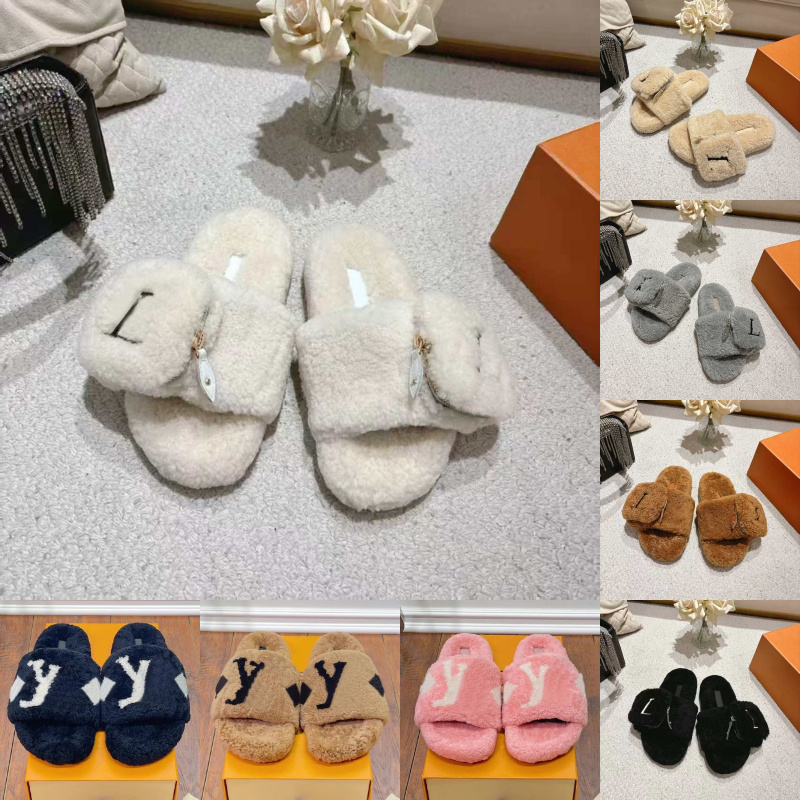 Designer Slippers Luxury Paris Designer men women Slippers Wool Winter Fur Fluffy Furry Warm Letters Sandals Comfortable Fuzzy Flip Flop Slipper Size 35-42000