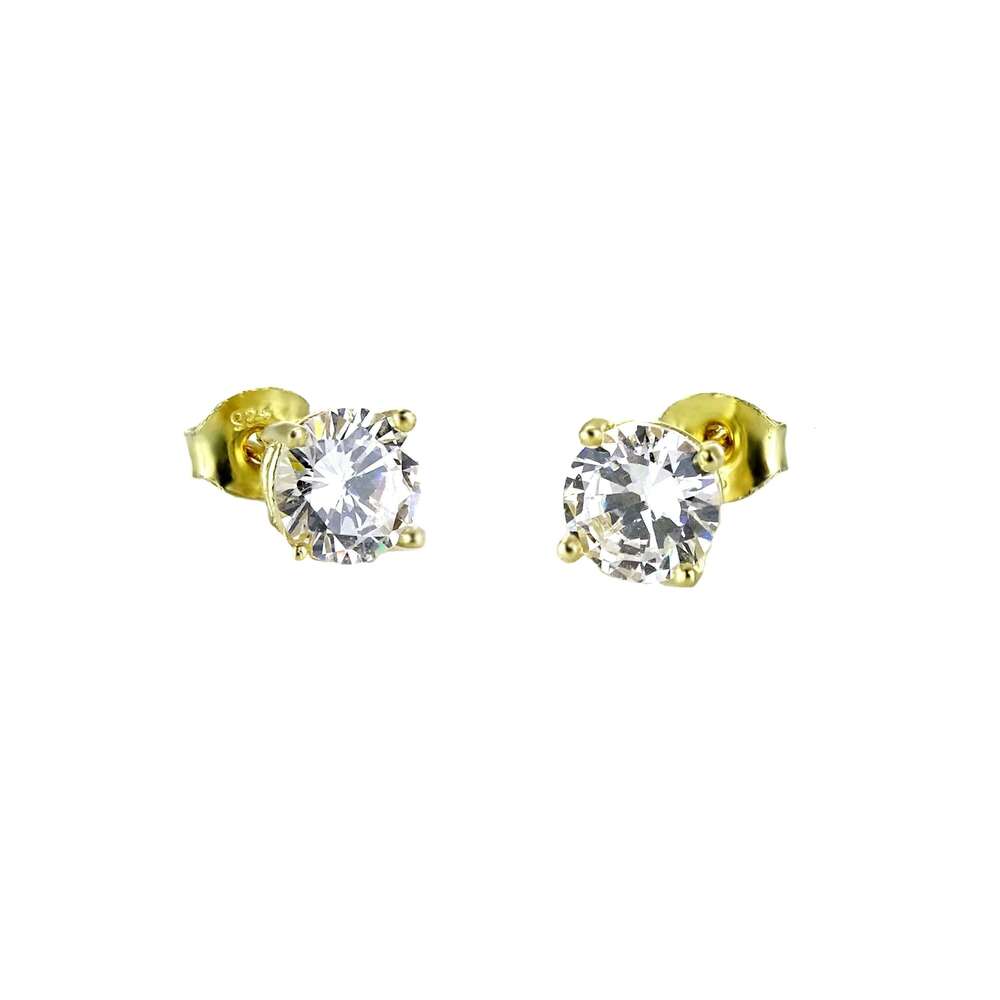 Gold Plated Jewelry 8MM Single Stone Solitaire Sterling Sier Ladies Earrings Moissanite Stud